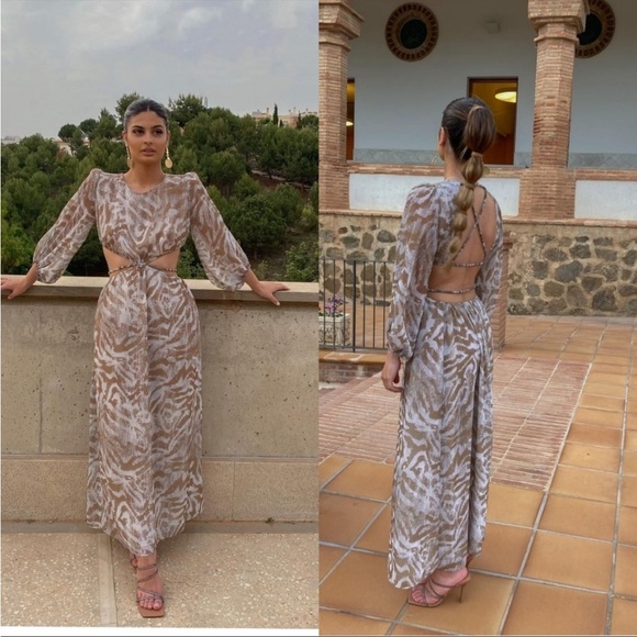ZARA Cut Out Printed midi Dress - Picture 1 of 9